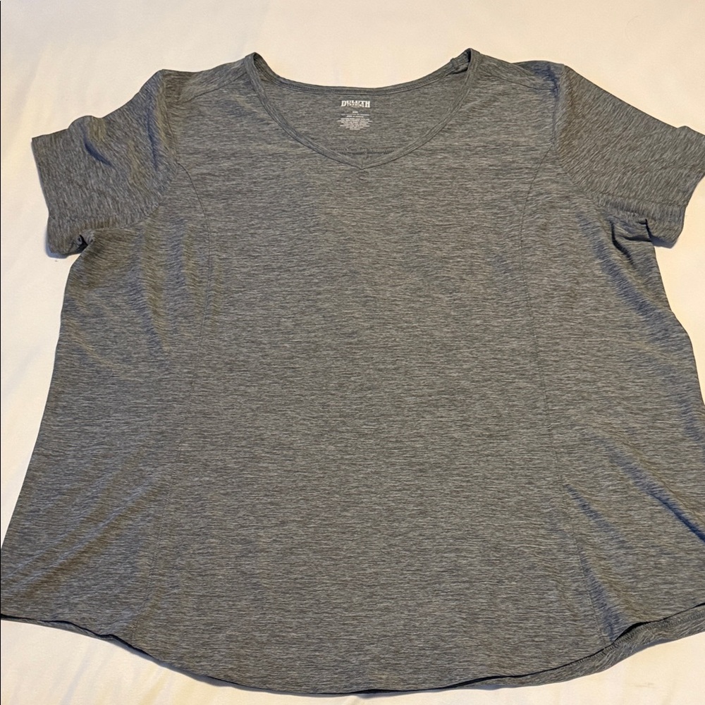 Duluth Trading Co Gray Short Sleeve V-Neck Top